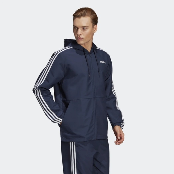 Adidas 3 Stripes Navy Woven Windbreaker Sz XL - Picture 2 of 8